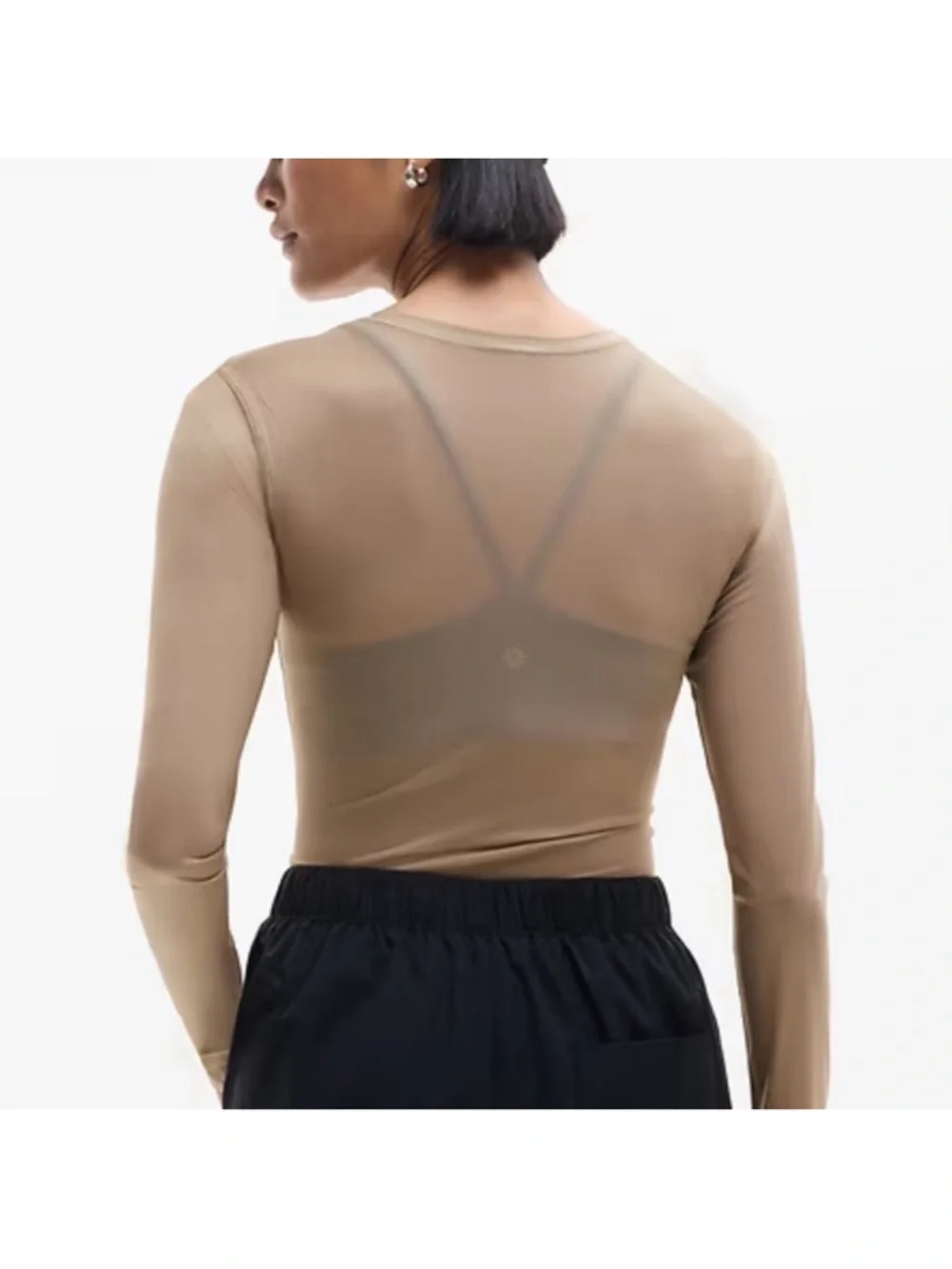 Athleta Apero Mesh Top Long Sleeve Brownstone Sheer in Taupe - Picture 3 of 14